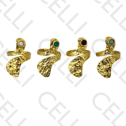 Anillo de Acero - martillado con piedras naturales