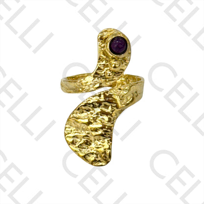 Anillo de Acero - martillado con piedras naturales