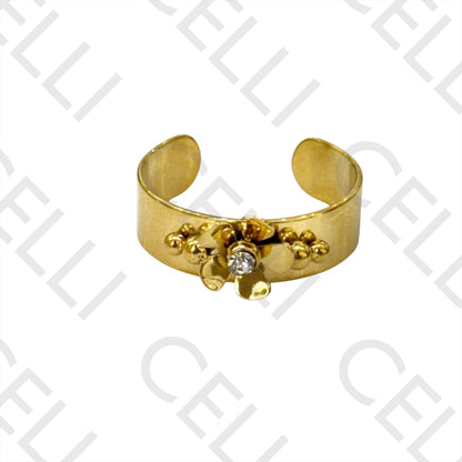 Steel Ring - flower with brilliants