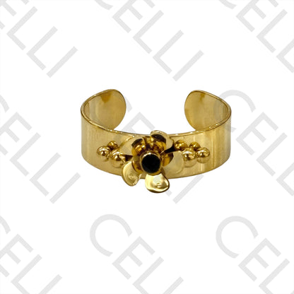 Steel Ring - flower with brilliants