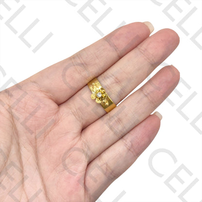 Steel Ring - flower with brilliants