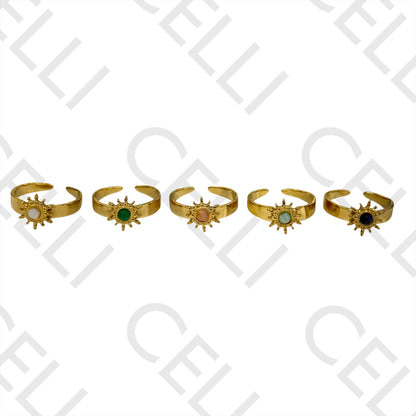 钢制戒指 - 带天然宝石的太阳