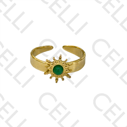 钢制戒指 - 带天然宝石的太阳