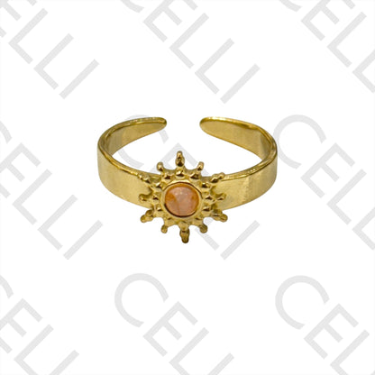 钢制戒指 - 带天然宝石的太阳