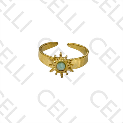 钢制戒指 - 带天然宝石的太阳