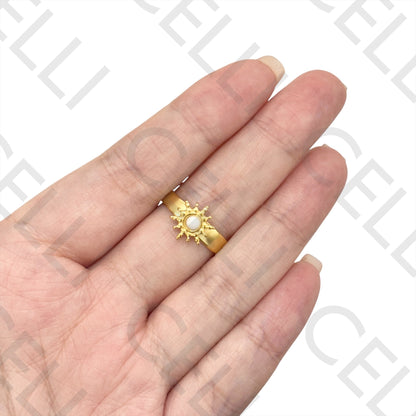 钢制戒指 - 带天然宝石的太阳