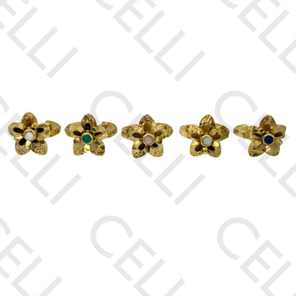 Steel Ring - flower with natural stones