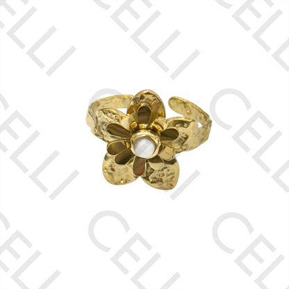 Steel Ring - flower with natural stones