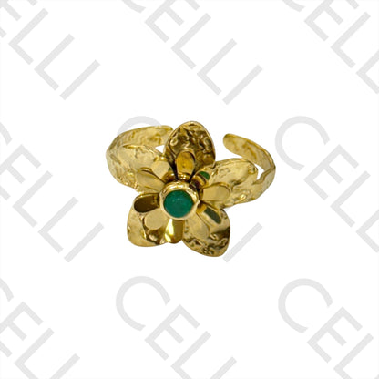 Steel Ring - flower with natural stones