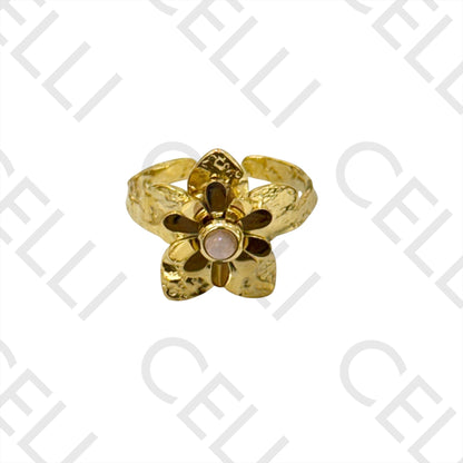 Steel Ring - flower with natural stones