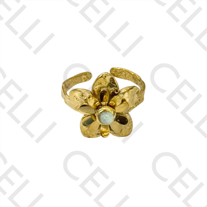 Steel Ring - flower with natural stones