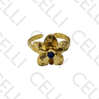 Steel Ring - flower with natural stones