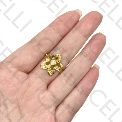 Steel Ring - flower with natural stones