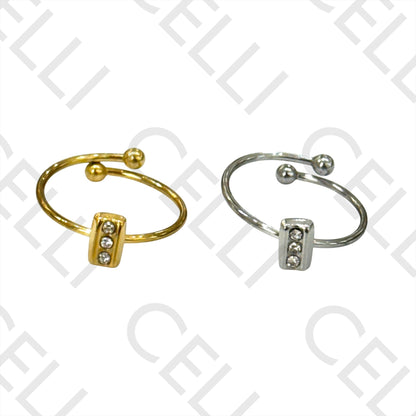 Anillo de Acero - 3 diamantes brillantes