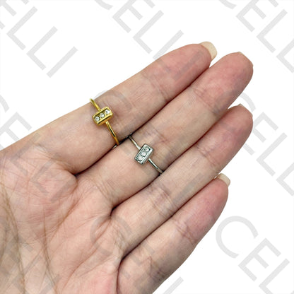 Anillo de Acero - 3 diamantes brillantes