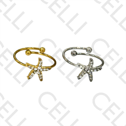 Anillo de Acero - estrella de mar con diamantes