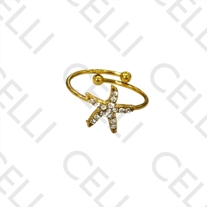 Anillo de Acero - estrella de mar con diamantes