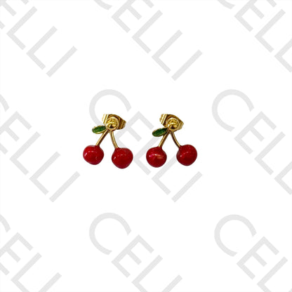 不锈钢耳环 - 樱桃