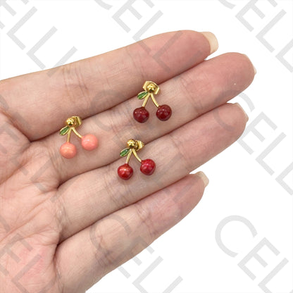 不锈钢耳环 - 樱桃