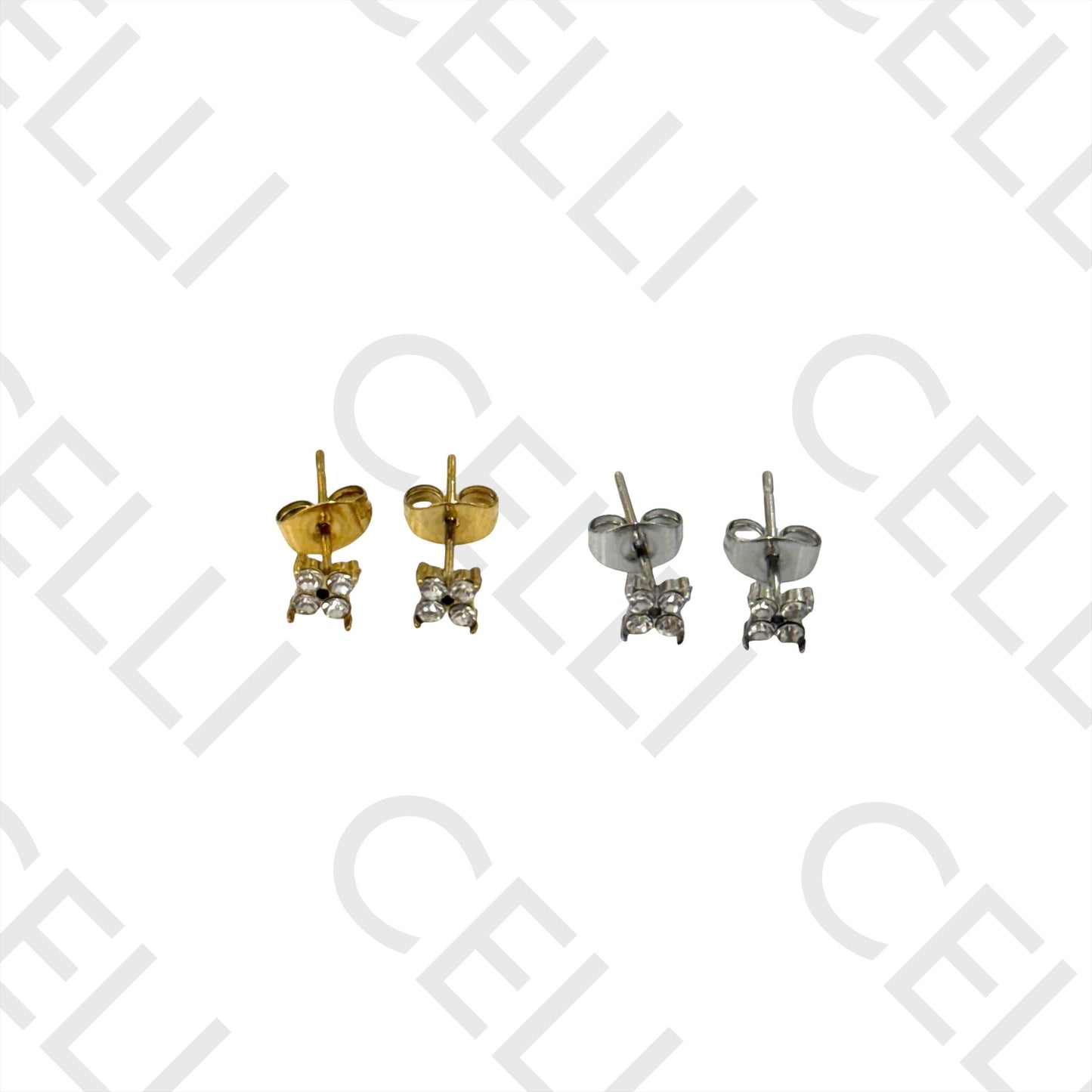 钢制耳环 - 带宝石的四叶草