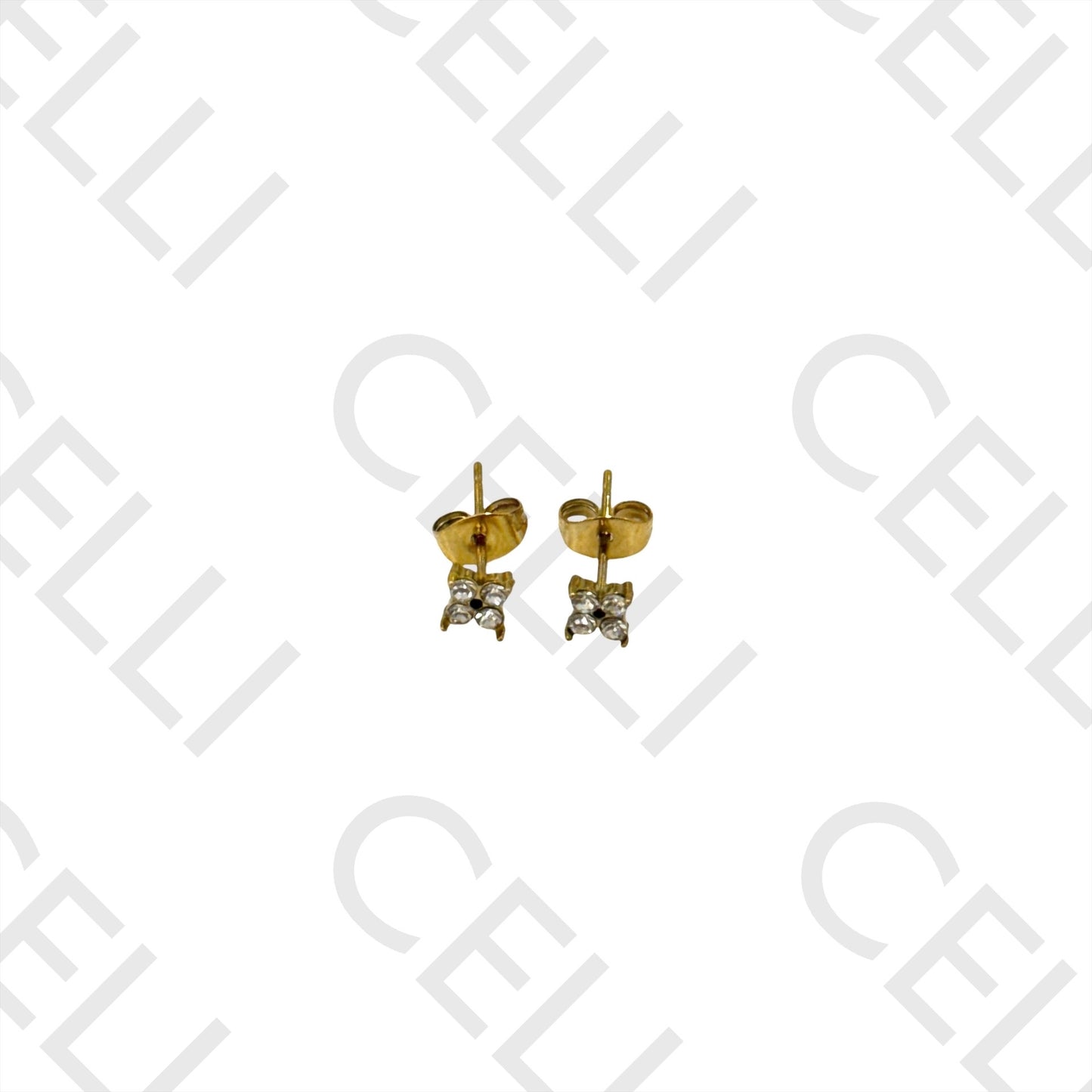 钢制耳环 - 带宝石的四叶草