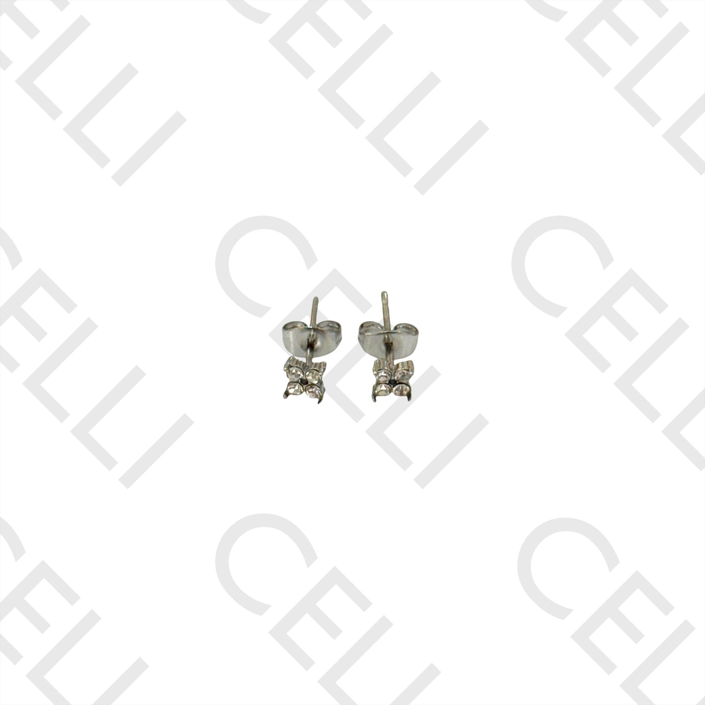 钢制耳环 - 带宝石的四叶草