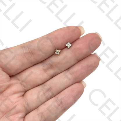 钢制耳环 - 带宝石的四叶草