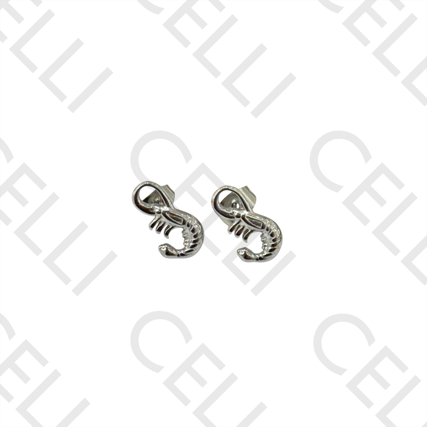 不锈钢耳环 - 虾形