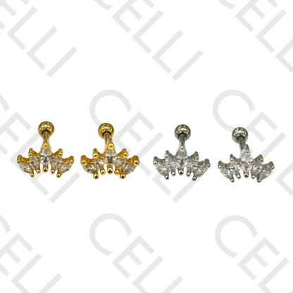 钢制耳钉 - 五颗宝石皇冠