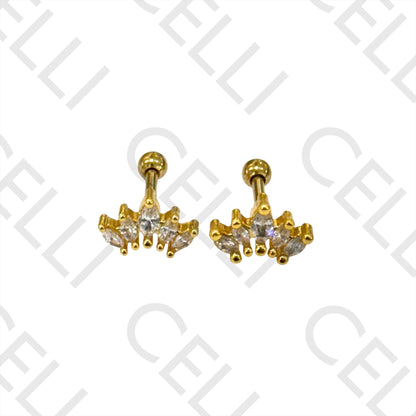 钢制耳钉 - 五颗宝石皇冠