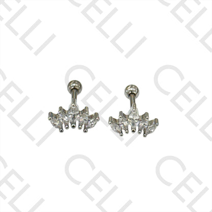 钢制耳钉 - 五颗宝石皇冠