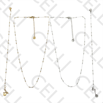 Colar/pulseira/tornozeleira de aço - pérolas e bolas de aço