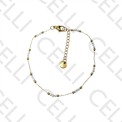 Colar/pulseira/tornozeleira de aço - pérolas e bolas de aço