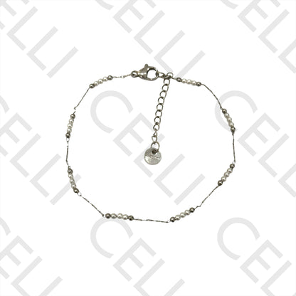 Colar/pulseira/tornozeleira de aço - pérolas e bolas de aço