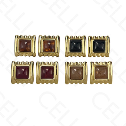 Brinco de aço - quadrado com resina