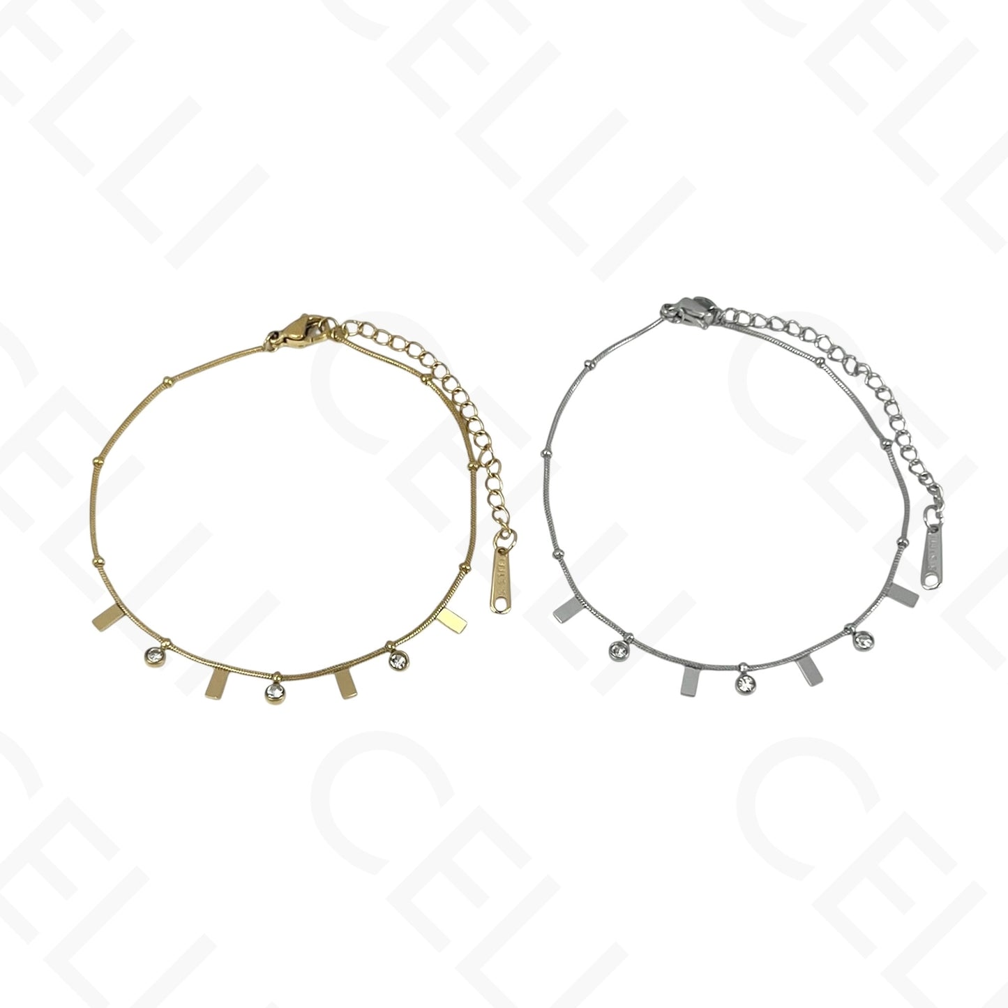 Colar/Pulseira de aço - mini rectangulos com brilhantes (Cópia)