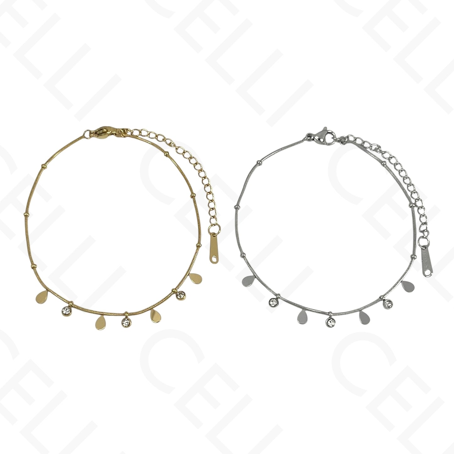 Colar/Pulseira de aço - mini gota com brilhantes