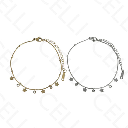 Colar/Pulseira de aço - mini flores com brilhantes