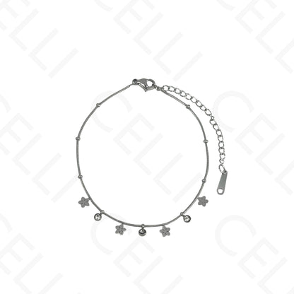 Colar/Pulseira de aço - mini flores com brilhantes