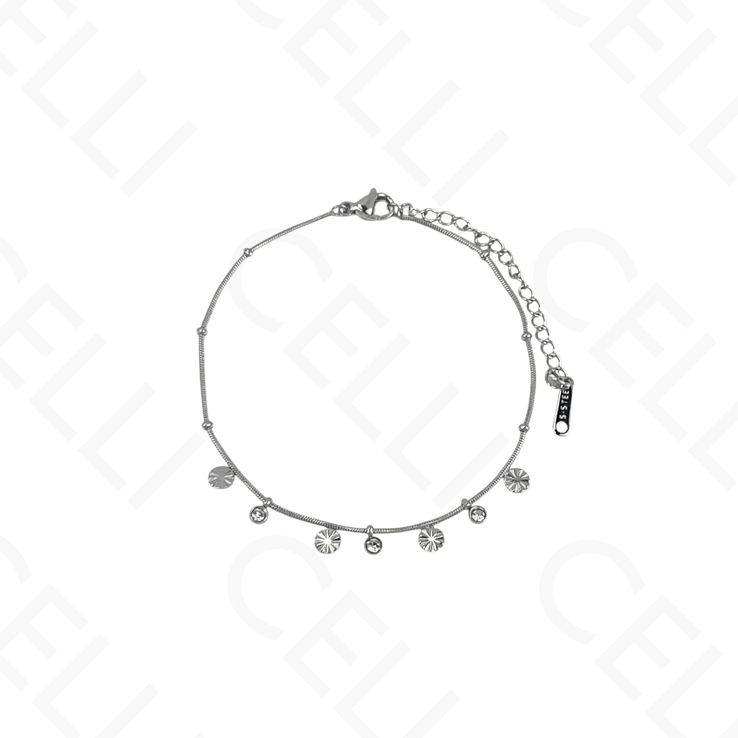 Colar/Pulseira de aço - mini pendentes redondos com brilhantes