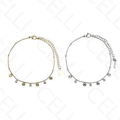 Colar/Pulseira de aço - mini pendentes redondos com brilhantes