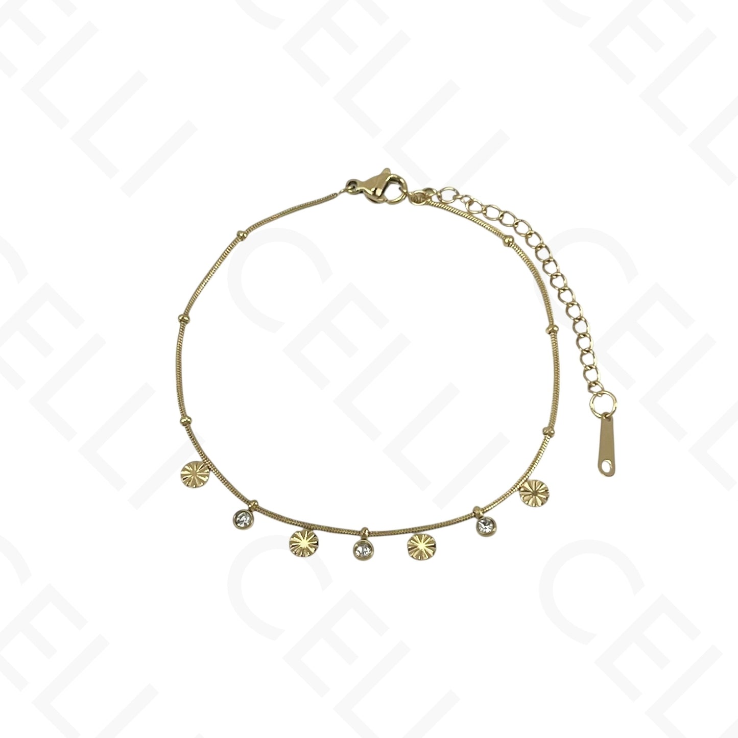 Colar/Pulseira de aço - mini pendentes redondos com brilhantes