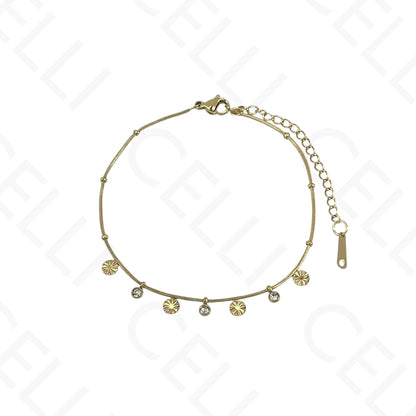 Colar/Pulseira de aço - mini pendentes redondos com brilhantes