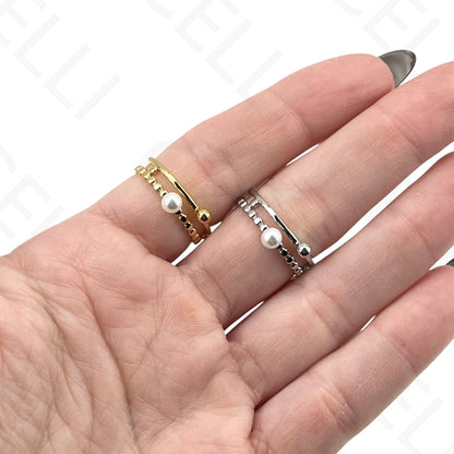 Anel de Aço Ajustável - duplo com pérola