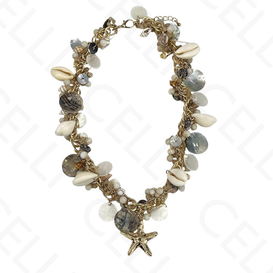 Collar de moda - conchas de Buzio, madreperla y estrella de mar