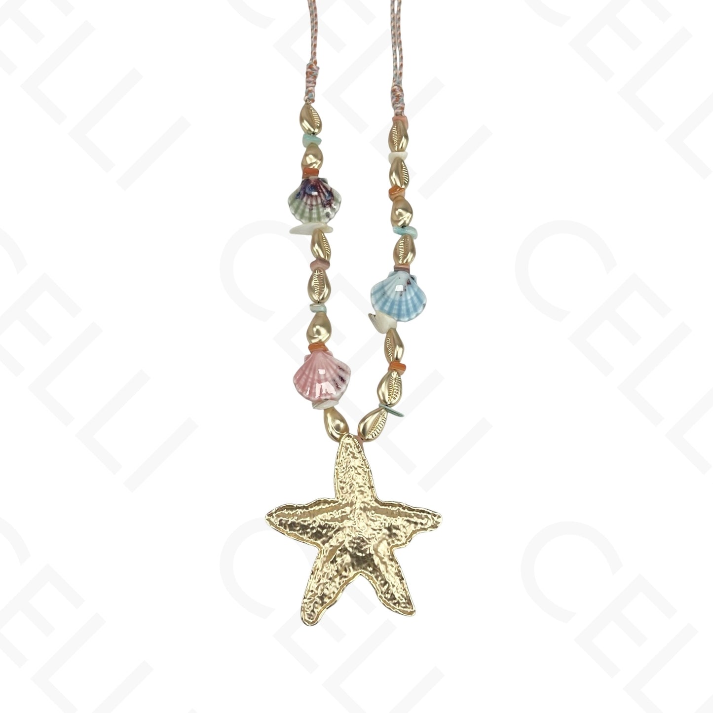 Colar de moda - estrela do mar, conchas de cerâmica