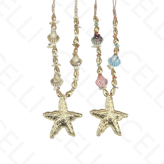 Collar de moda - estrella de mar, conchas de cerámica
