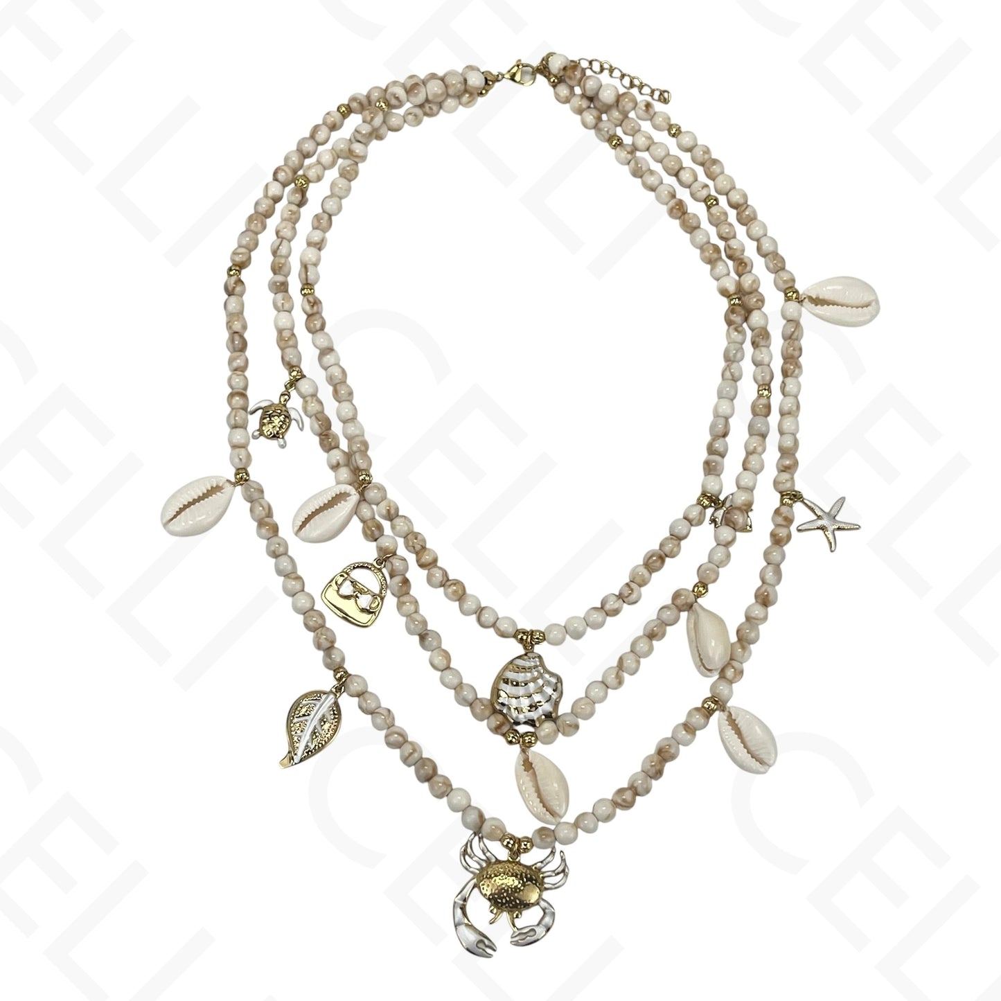 Colar de aço - triplo, caranguejo, búzios