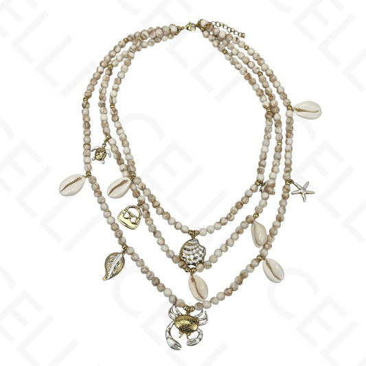 Steel Necklace - Triple, Crab, Cowries