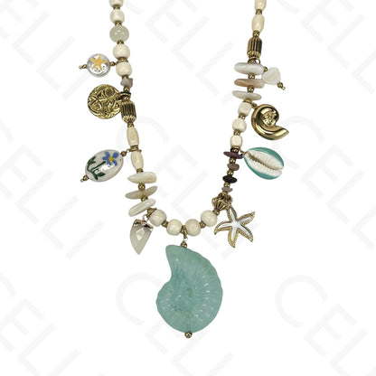 Steel Necklace - Resin Snail Shell
